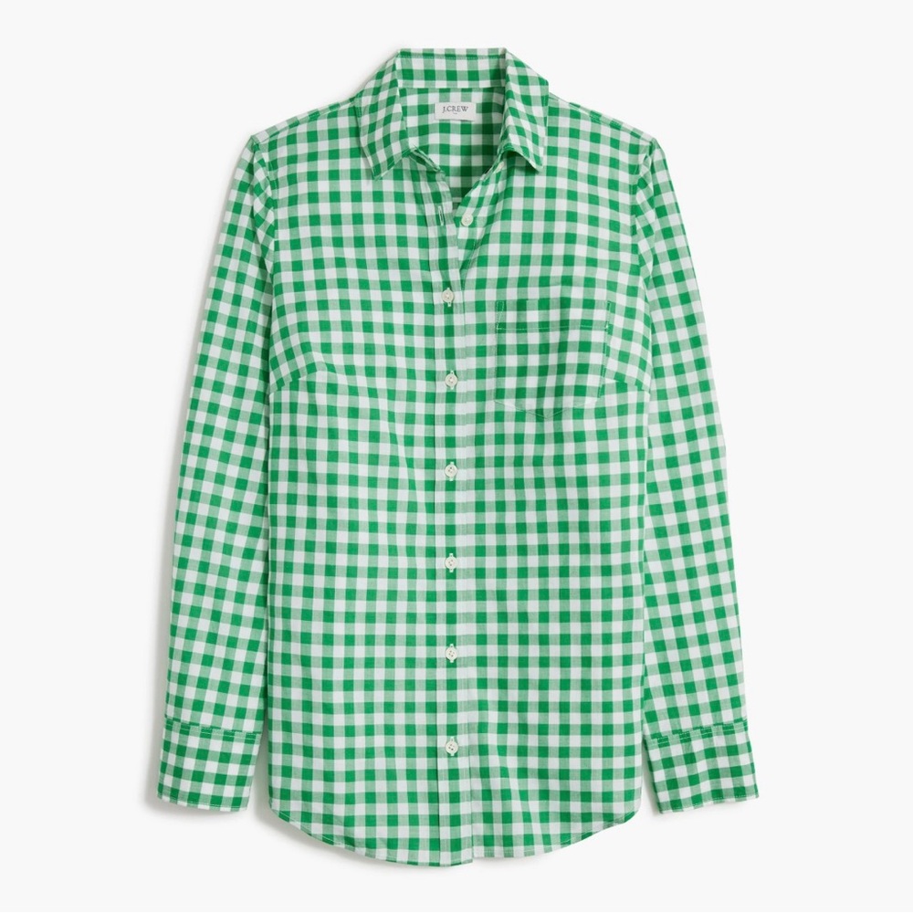 J Crew Factory Green White Gingham Button Down Shirt XS 100% Cotton Lightweight